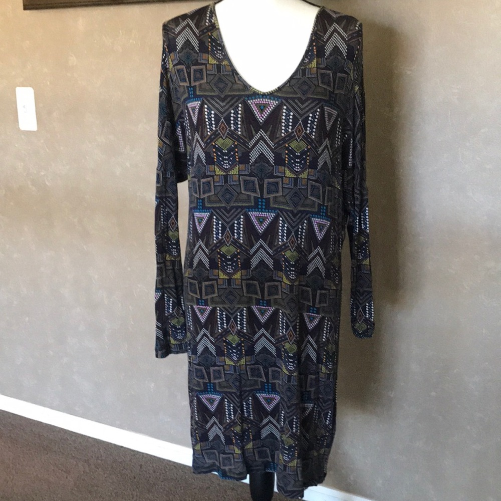 Velvet Aztec V-Neck Print Dress